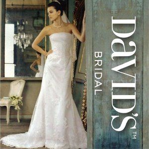 MICHELANGELO 🥂 Beaded Strapless Tulle Lace Wedding Dress - David's Bridal NEW!!